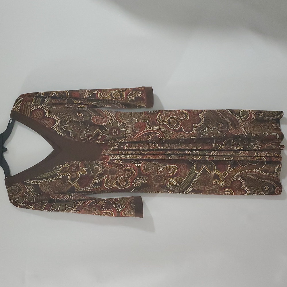 Vintage Sandra Darren Chocolate Floral Dress Size 8